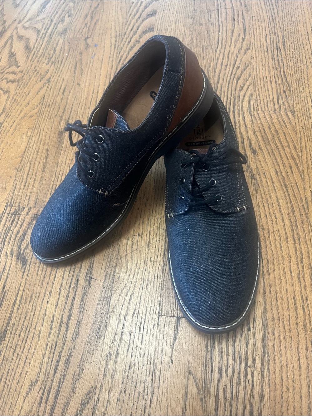 George Navy Canvas Lace-Up Oxfords with Brown Heel Trim